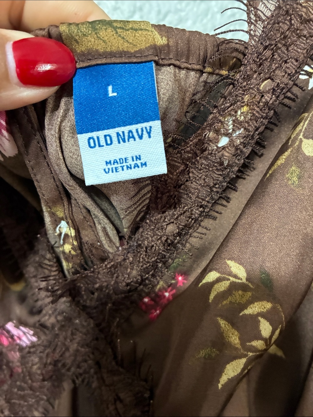 Old Navy Brown Floral Slip Dress with Pink & Cream Flowers - Picture 3 of 10